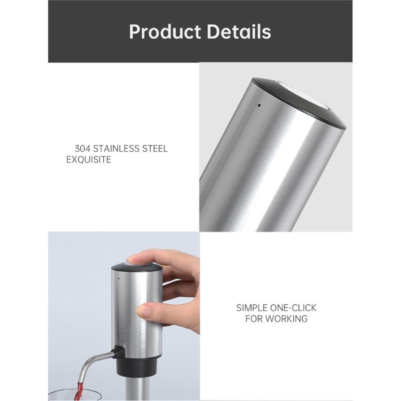 Stainless Steel Wine Dispenser for Convenient and Precise Pouring Rechargeable Wine Aerator Automatic Wine Pourer