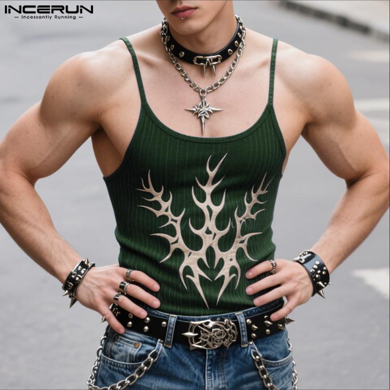 INCERUN Men Sling Sleeveless Print Fitted Tank Tops Camisole Undershirts