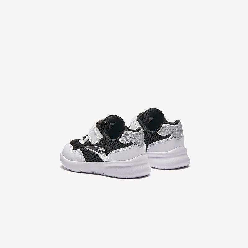 Anta Kids Synthetic Leather Mesh Running Shoes Lightweight Breathable Anti-Kick Shock Absorbing Low-Top Baby Sneaker Black White A12430006-4