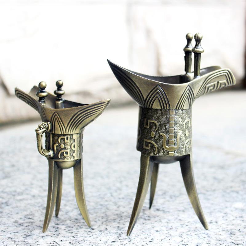 Antyczny kubek do wina, wyroby metalowe chiński kieliszek do wina, kreatywny kubek na prezenty w stylu chińskim, brązowy kieliszek do wódki do picia