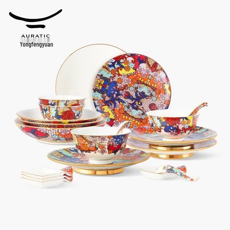 Auratic Blooming Flowers 31-Piece Ceramic Dinnerware Set