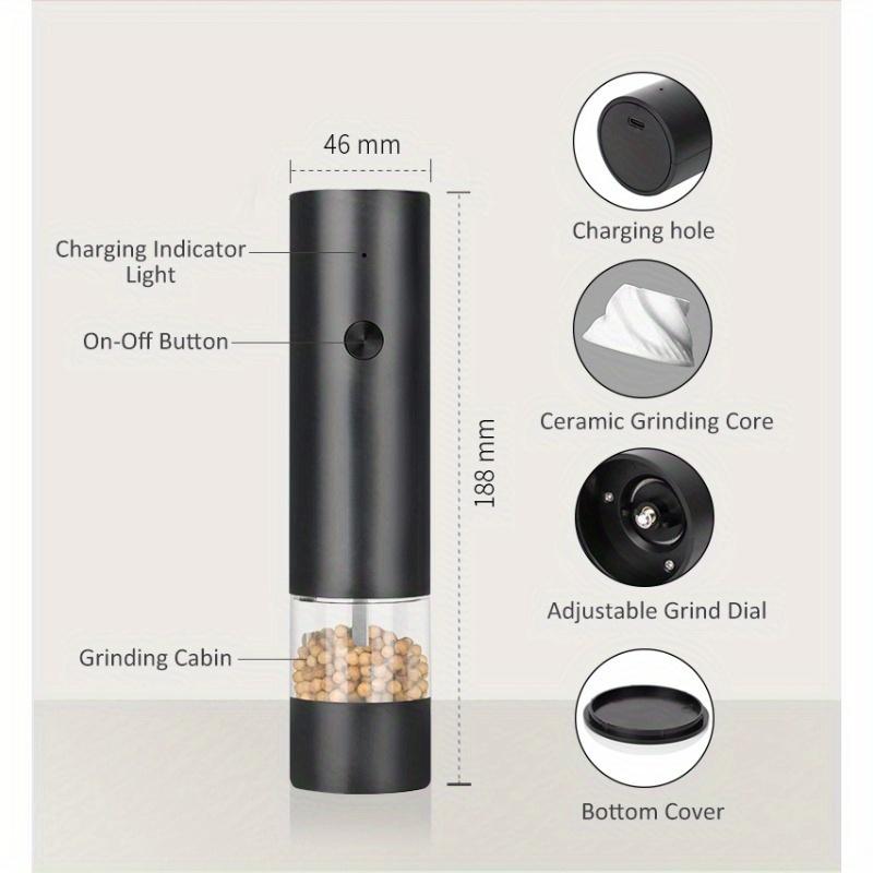 Salt Pepper Grinder USB Rechargeable Electric Adjustable Coarseness Auto Spice Grinders Ground Pepper Powder Peppercorn Sea Salt