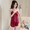 Luxurious And Sexy Women's Faux Silk Camisole Pajama Set Thin Breathable Sleepwear