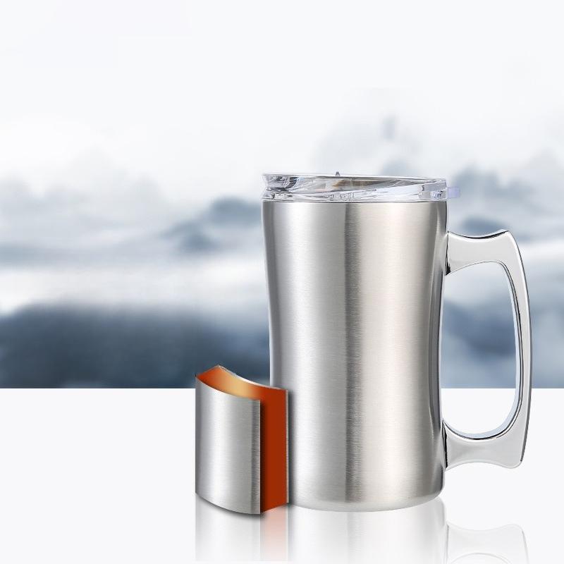 Isolierter Becher Edelstahlbecher mit Deckel, Doppelwandiger Bierkrug, Becher mit Henkel, Isolierter Bierkrug