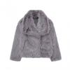 Womens Short Faux Fur Coat With Oversized Collar Plush Warm Winter Outerwear Street Style