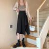 High Waist Irregular A-Line Midi Skirt - Summer Draping Slit for Petite Women