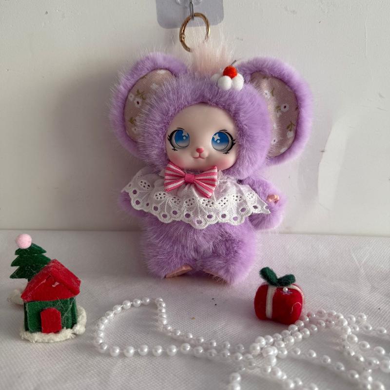 Cute Mouse Stuffed Bag Charm Fluffy Soft Rubber Face Plush Pendant for Car Hanging Decor Keychain Kids Gift
