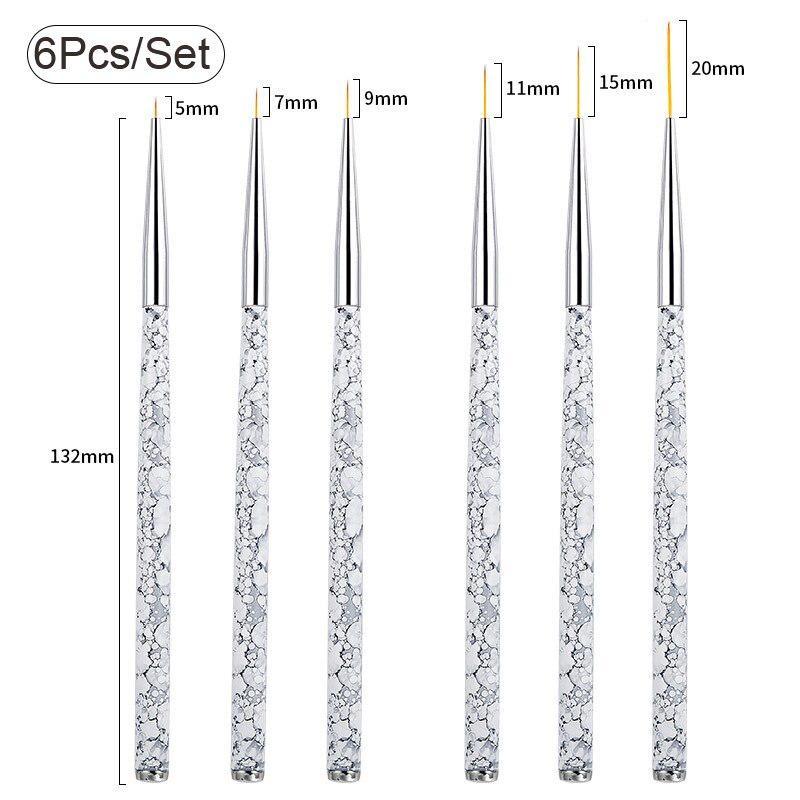 5/7/9mm 11/15/20mm Nail Brush Acrylic French Stripe Line Painting Drawing Flower Pen Gel UV Polish Marble Handle Manicure Tools