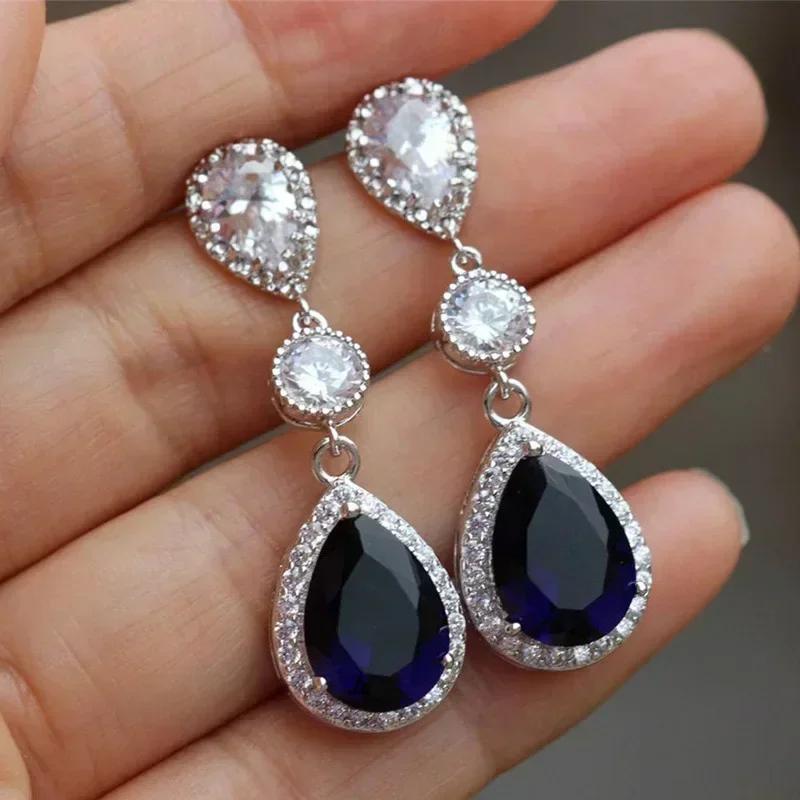 European And American Trendy Sparkling Zircon Oxide Earrings, High End Banquet Fashion Zircon Party Jewelry Long Pendant