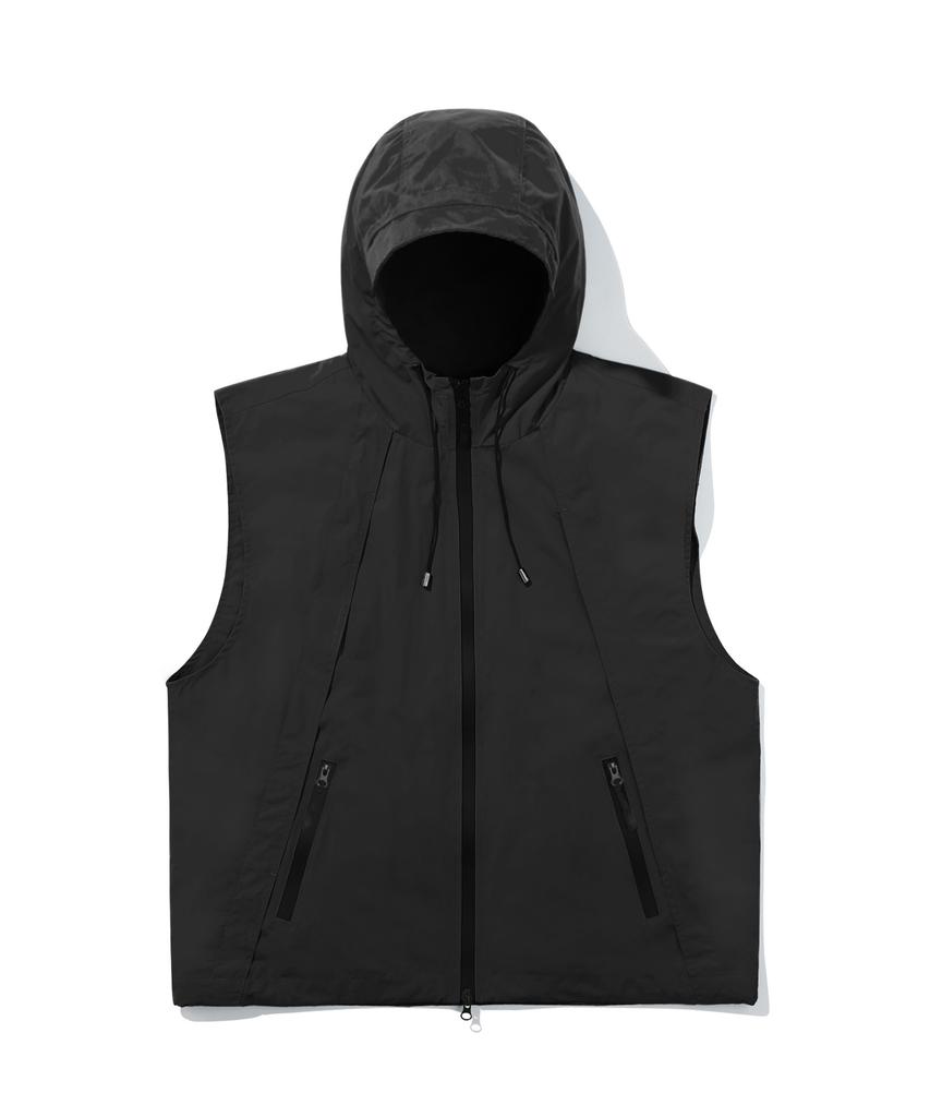 Trillion Division Nylon Hooded Zip-Up Vest (Black)