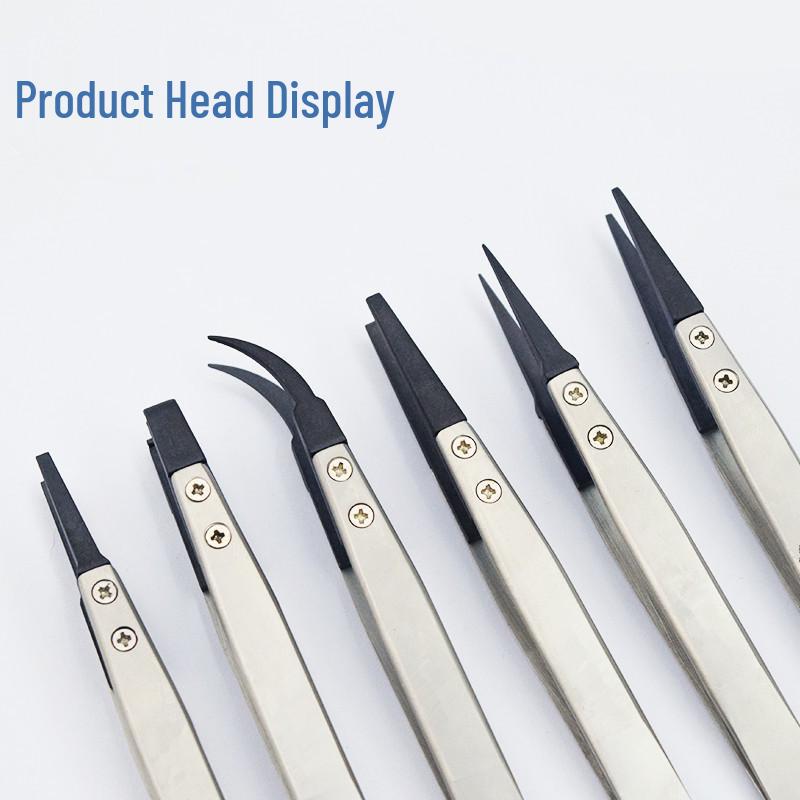 High-Temperature Resistant Anti-Static Stainless Steel Tweezers with Replaceable Plastic Ceramic Heads for Electronic Repair