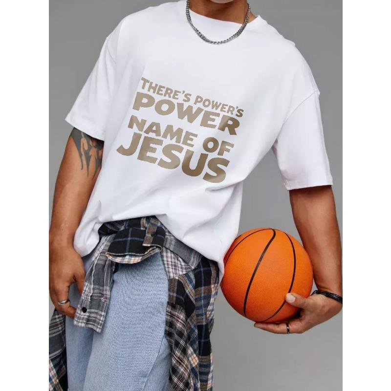 White T-Shirt with There's Power's Power Name of Jesus Print for Casual Wear