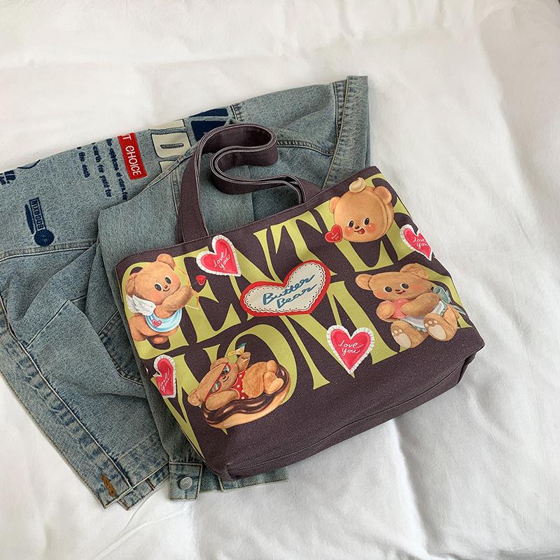 Large Capacity Canvas Bag Women's 2025 New College Student Shoulder Bag Class Simple Book Commuter Tote Bag