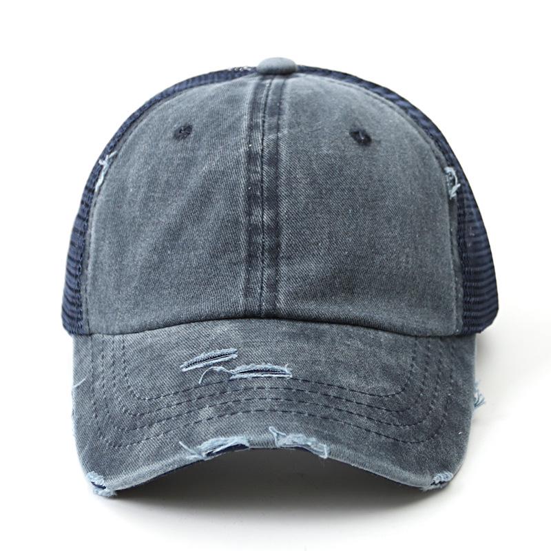 Baseball Cap Ponytail Hat Women Mesh Summer Cap Distressed feded soft top Sun hats female
