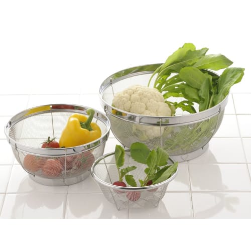 Yoshikawa Stainless Steel Colander, 3-Piece Set (15, 19, and 25cm), Mizureed, Tsubame-Sanjo, Made in Japan, SH6999