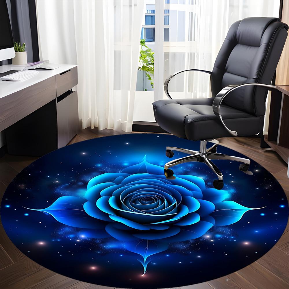 1pc Blue Rose Print Office Round Rug, Carpet for Office, Gaming, Lightweight Round Floor Mat Yy260208002