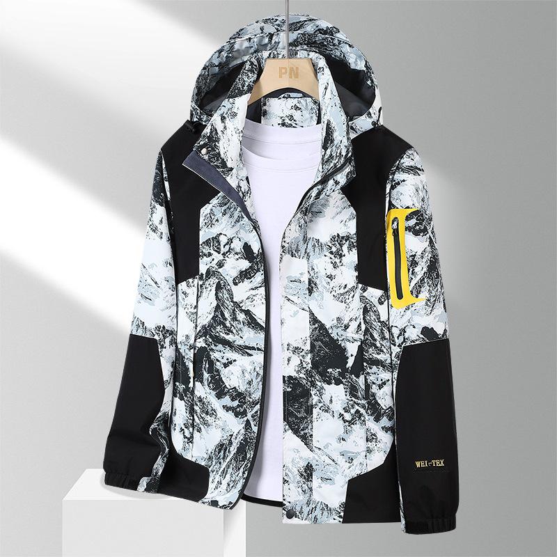 

Мужской и женский камуфляжный ветрозащитный плащ: Водонепроницаемая, Ветрозащитная, Однослойная Повседневная Куртка для Весеннего и Осеннего Альпинизма. 5XL