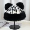 Retro leopard print plush bucket hat Mongolian hat women's autumn and winter new ears thickened warm ear protection imitation water