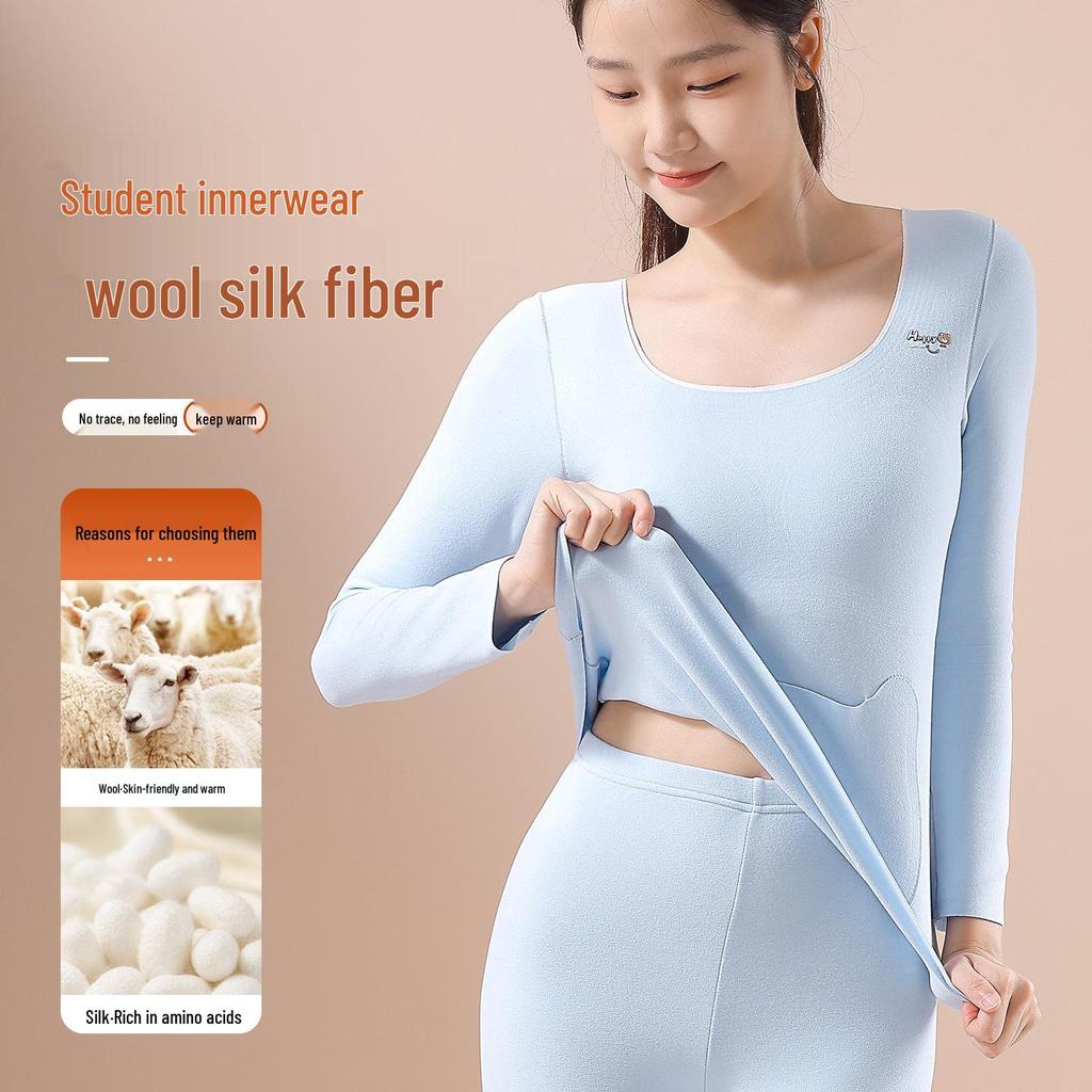 Girls' Wool Underwear Set with Chest Pads for Junior High Students - Warm Autumn/Winter Basics