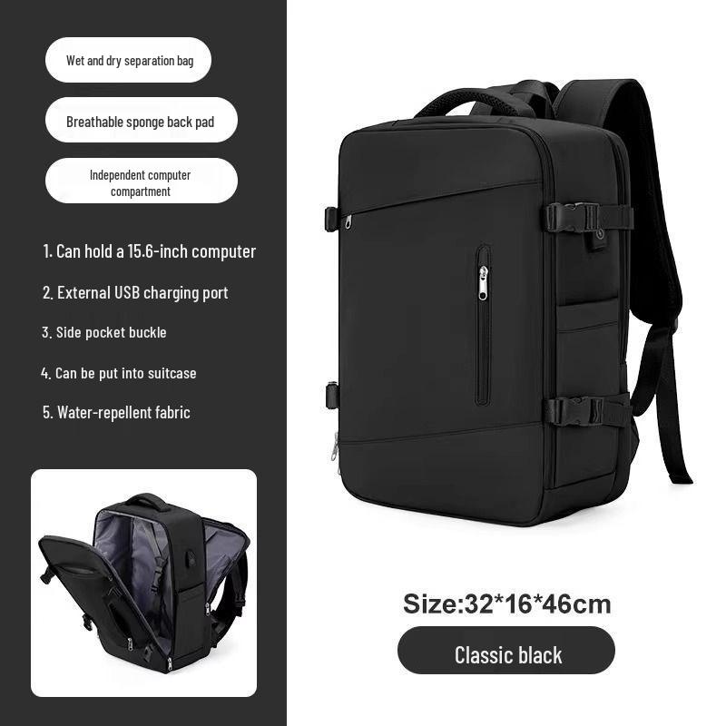 Men's Large Capacity Travel Backpack with Wet/Dry Separation, Cabin-Size Business Computer Backpack