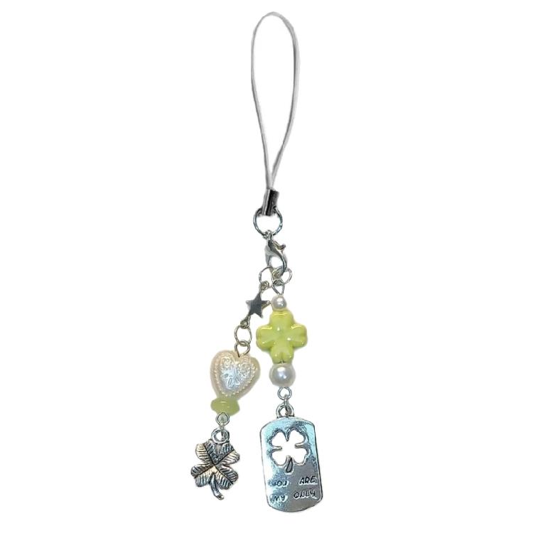 Bag Pendant Plant Phone Chain Four Leaf Grass Phone Charm Backpack Accessories Enhances Your Look with a Touch of Luck