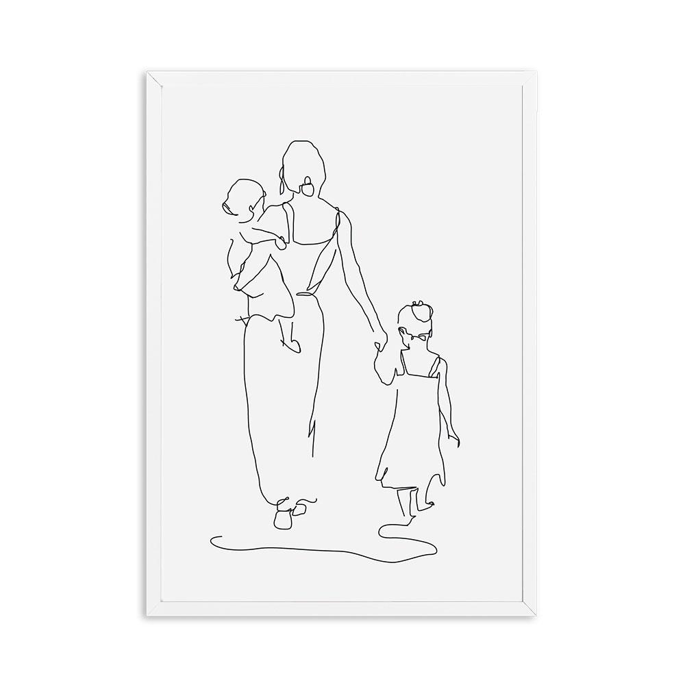 Mother and Daughters Son Art Line Drawing Posters Abstract Minimalist Wall Art Canvas Print Painting Moder Decorative Pictures