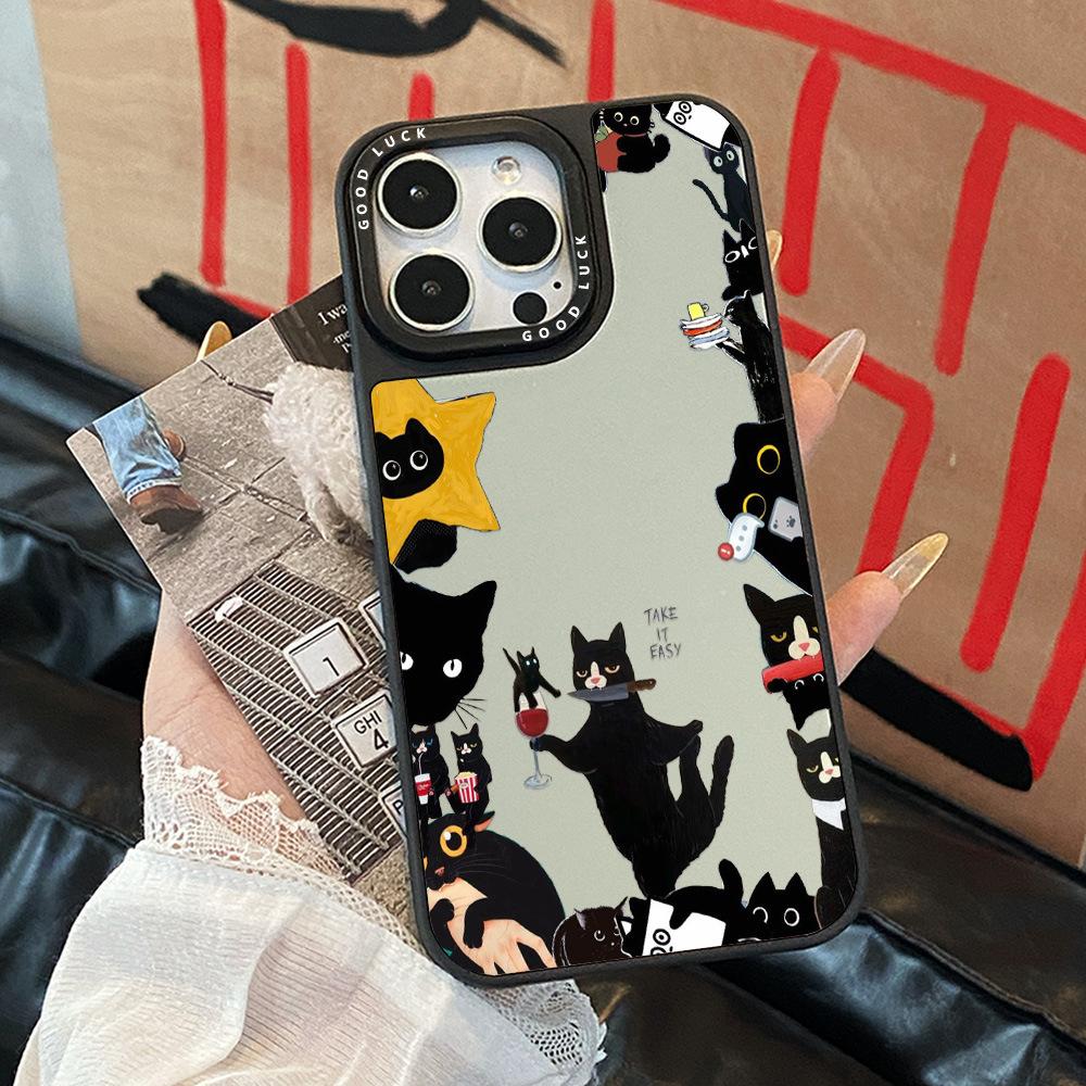 Applicable iPhone17 creative gift black cat mobile phone case funny party theme Apple 16 anti-drop protective case 14