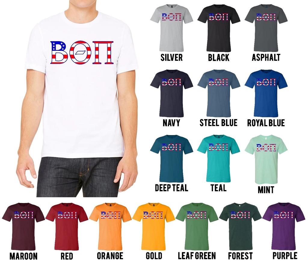Beta Theta Pi Fraternity Bella+Canvas American Flag Letters Shirt USA - NEW