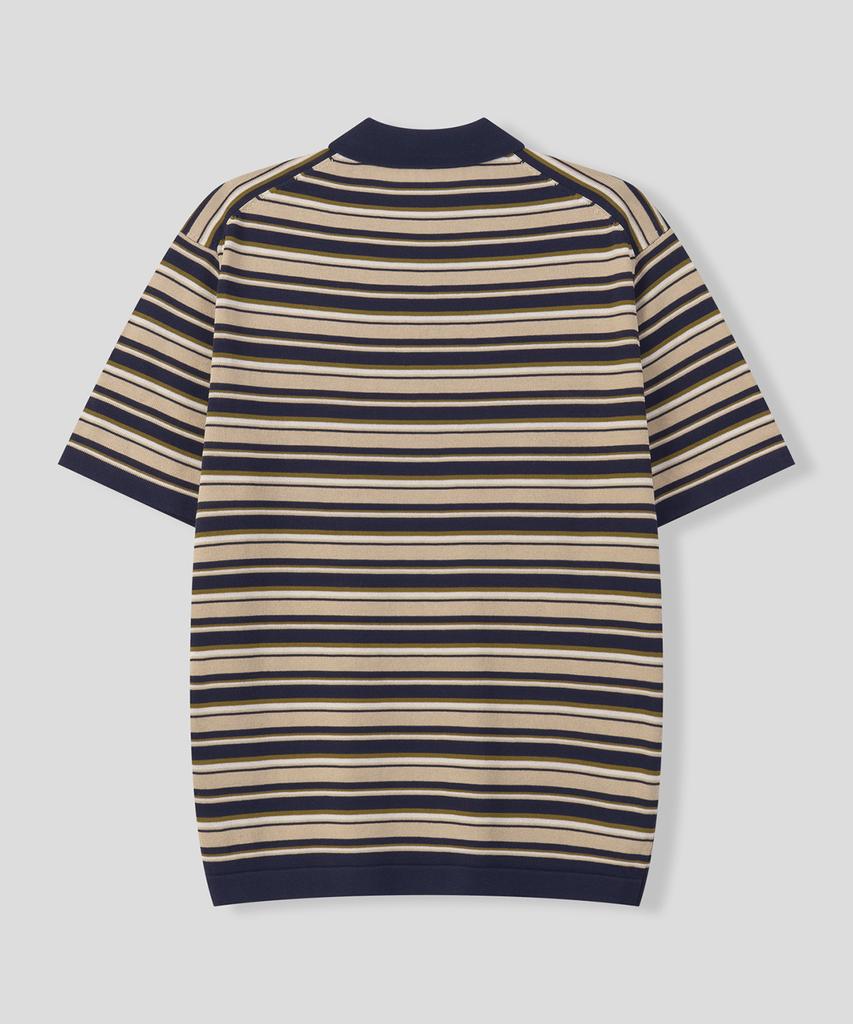 BLACK MOMENT Retro Striped Collared Knit Polo [Lime Mix]