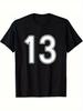 Men's Black and White T-shirt with a Size 13 Graphic. Breathable Sports T-shirt