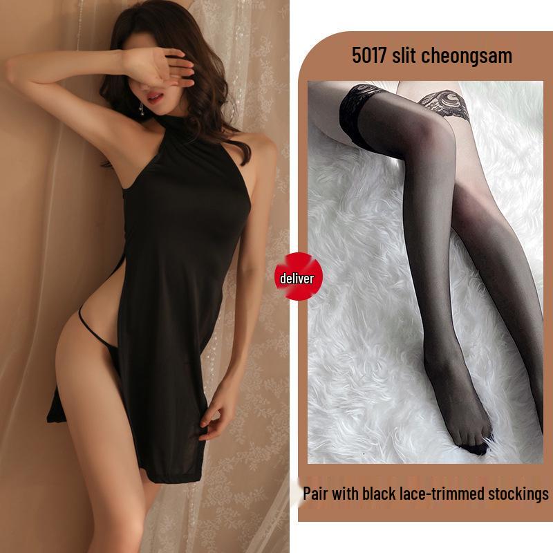 Plus Size Night Oath Tiffi High Slit Ice Silk Cheongsam Lingerie Dress
