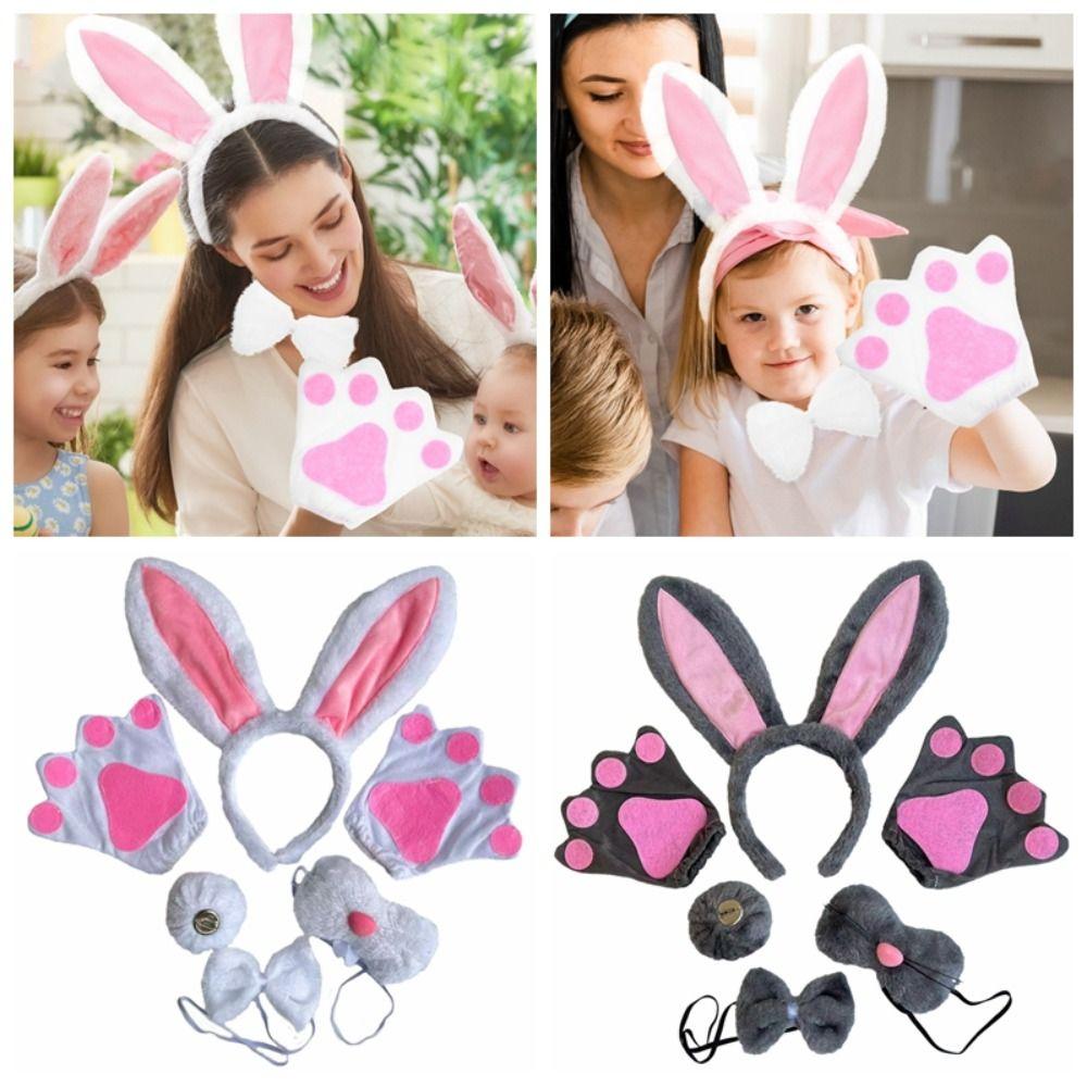 

Bowknot Necktie Bunny Ears Hair Hoop Paw Gloves Rabbit Cosplay Costume Kit Girls/Children B