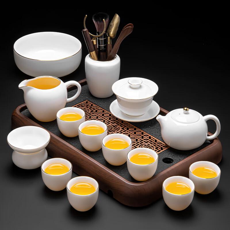 Lainuo Mutton-Fat Jade Porcelain 14-Piece Tea Set