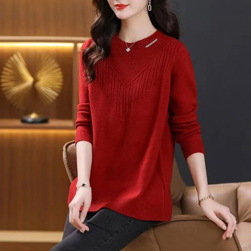 

Женский свитер Осень Зима Утепленный Пуловер Теплый Вязаный Эластичный С Длинным Рукавом Оверсайз Джемпер Топы XXXXXXL красный