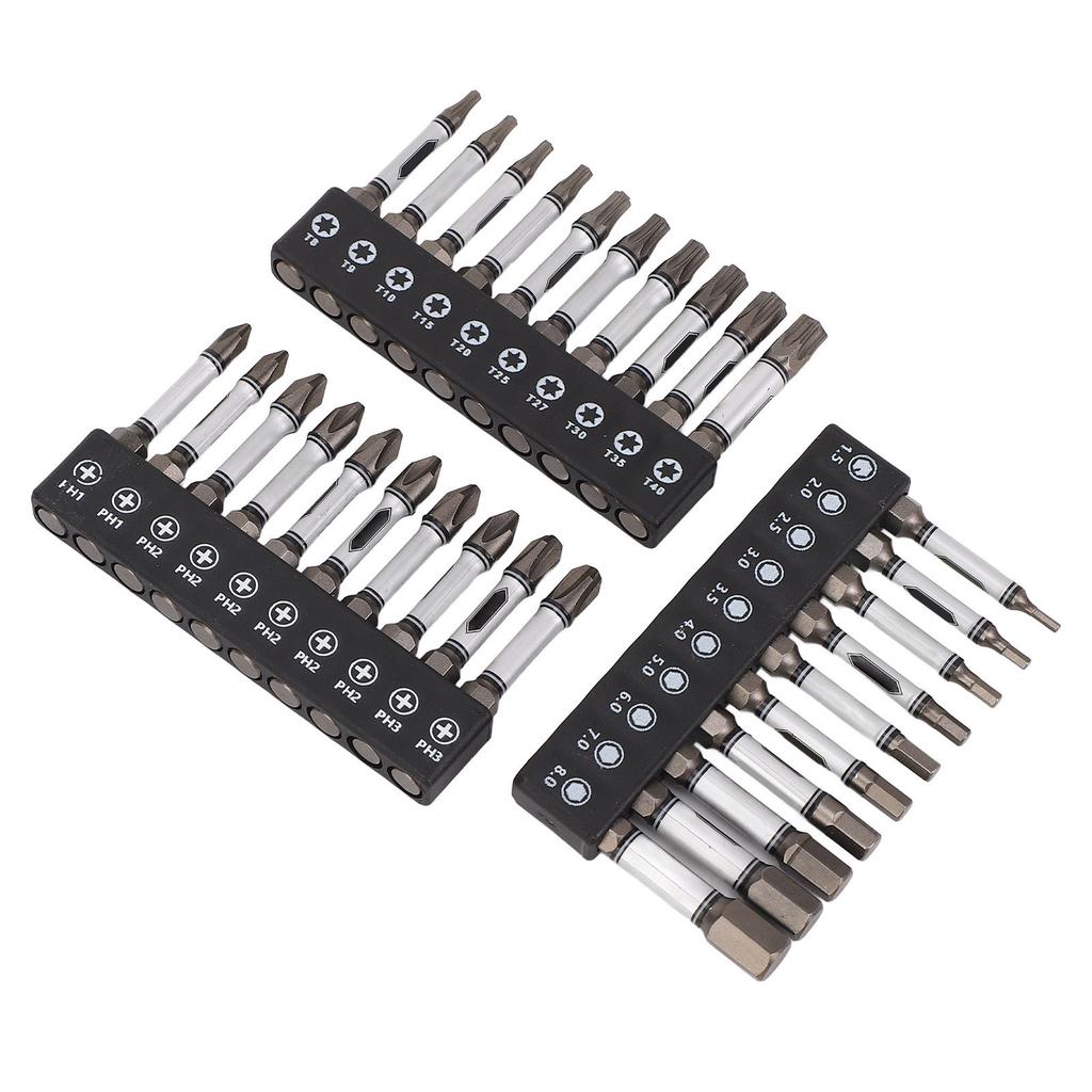 30 Stück Schlagschrauber-Bit-Set D2 Legierter Stahl Magnetisch 2 Zoll Sechskantschaft Sechskant Stern Kreuzschlitz Schrauberbit