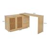 Desk, L-Shaped Corner Table, Computer Table with Rattan Doors, Dressing Table, White 126 cm