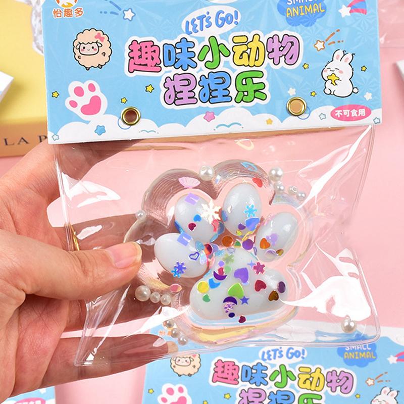 Cute Colorful Glitter Transparent Squishy Cat Paw Stress Relief Decompression Toys Slow Rebound Squeeze Toy For Kids Adult Gift