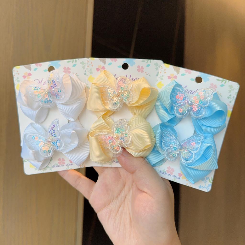 2 Stück Neue Mode Einfarbig Schmetterling Haaraccessoires Haarspangen Mädchen Pailletten Perle Haarnadeln Kinder Niedliche Haarspangen Geschenk