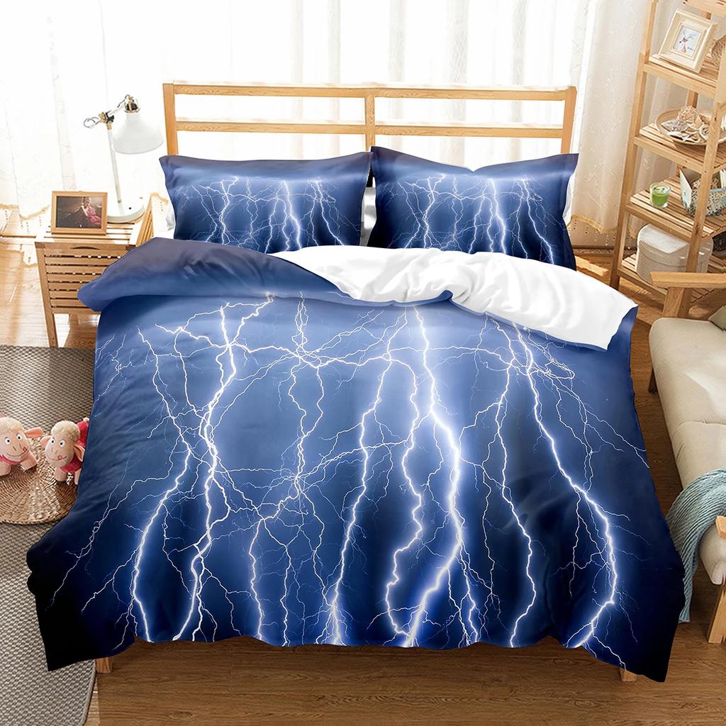 Lightning Duvet Cover Set King Queen Single Size Washed Cotton Comforter Cover For Kids Teens Adults Bedding Set With Pillowcase
