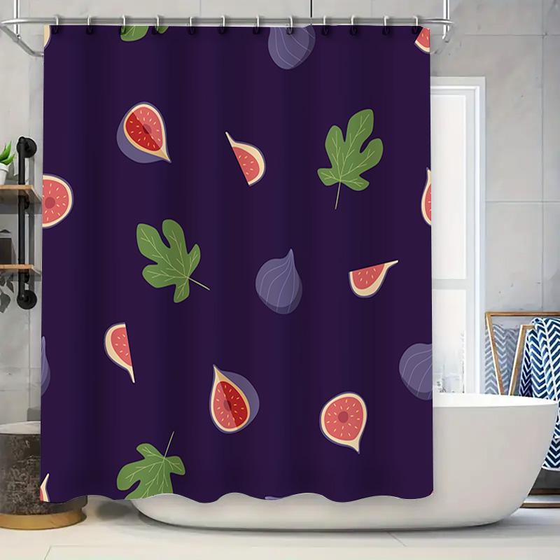 

Fashion Shower Curtain Featuring Fig Leaves Pattern Bath Decor In Dark Purple Color With Green Leaf Print For Kitchen Waterproof W60H190(CM)-1 Pcs