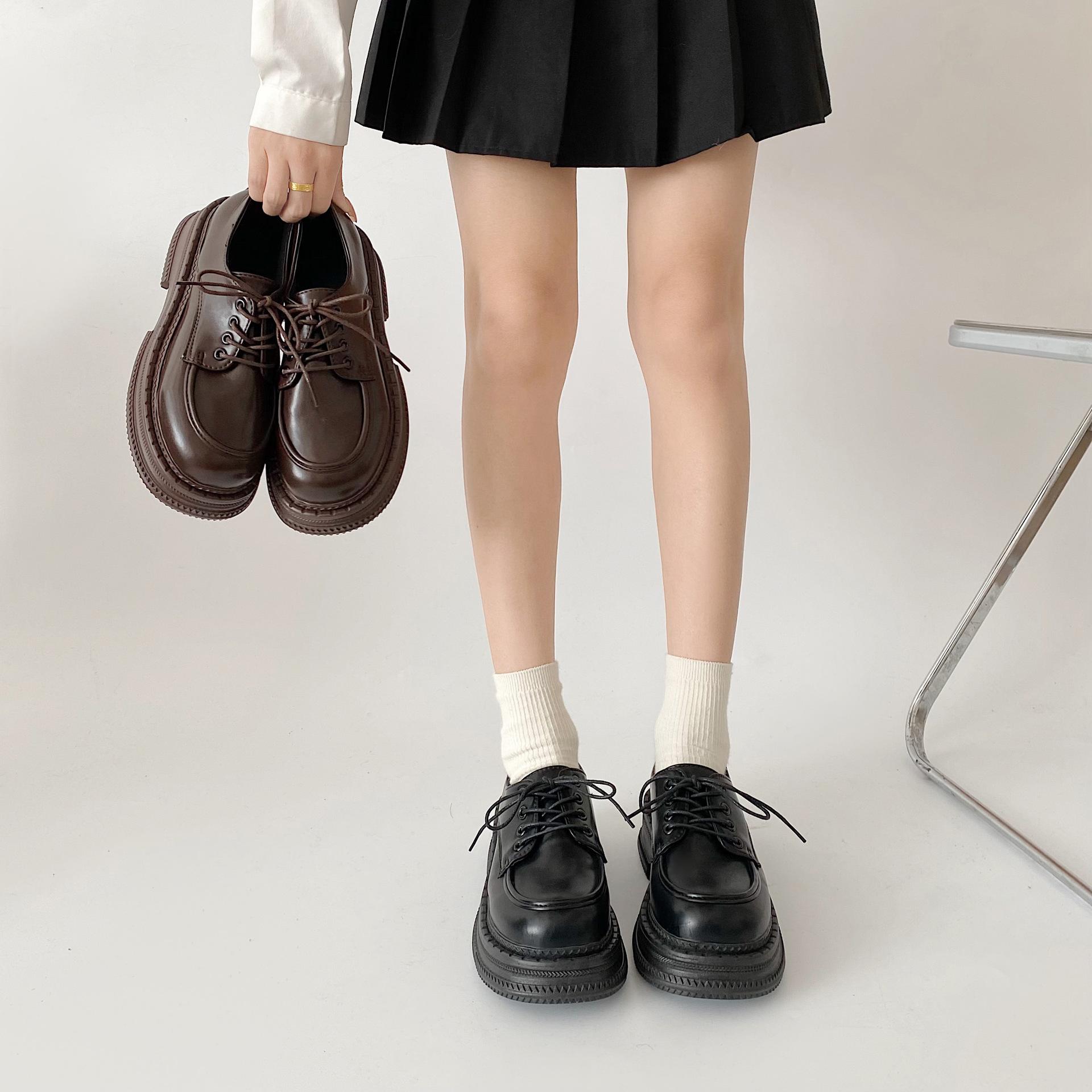 

Женские лоферы на толстом каблуке, маленькая кожаная обувь в стиле ретро со шнуровкой, женская модная обувь на одинарной платформе, женская осенняя женская обувь