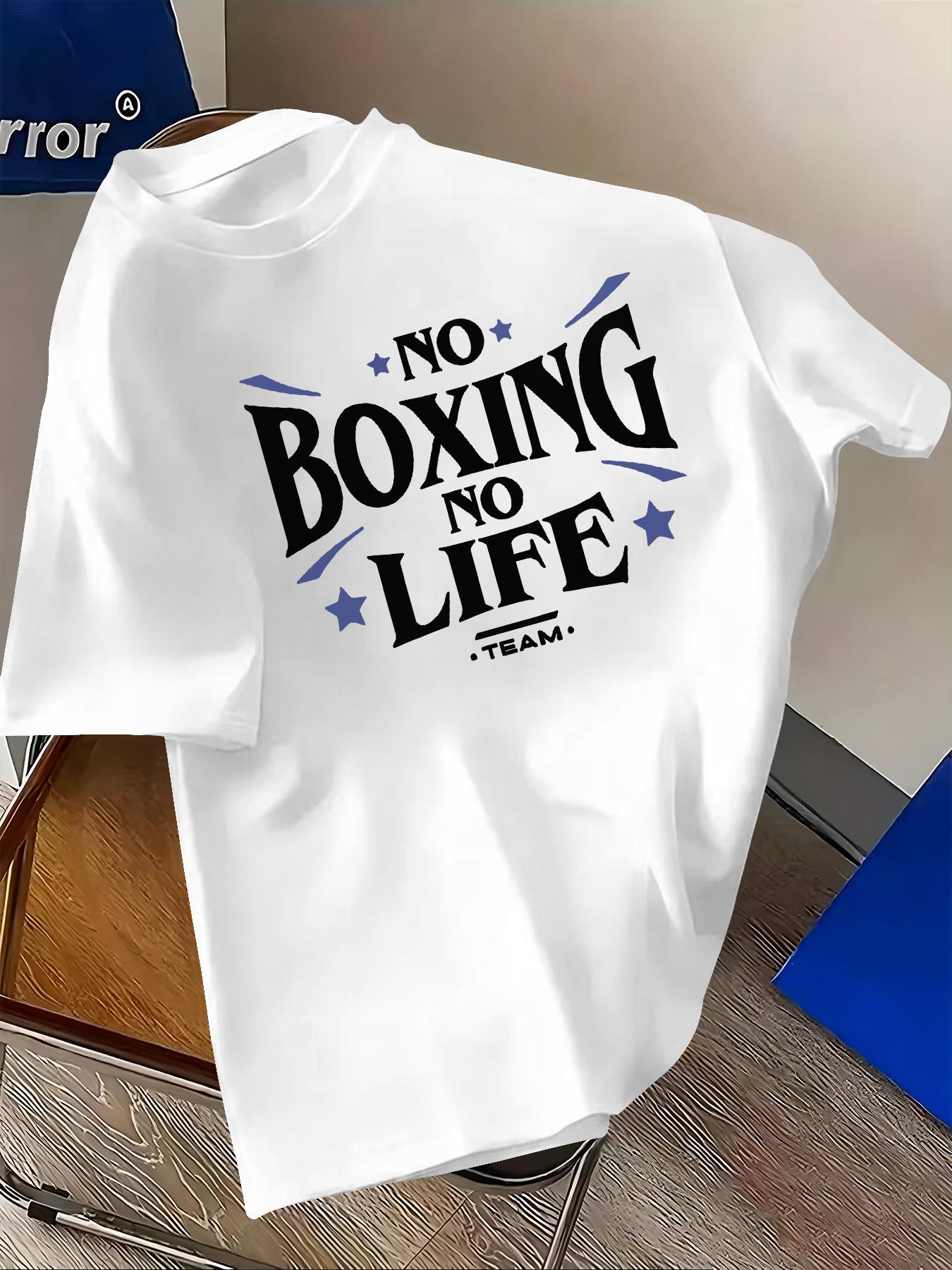 Men s & Women s Boxing Logo T-Shirt with NO BOXING NO LIFE Slogan Print - Black Short Sleeve Crewneck Gym Shirt L