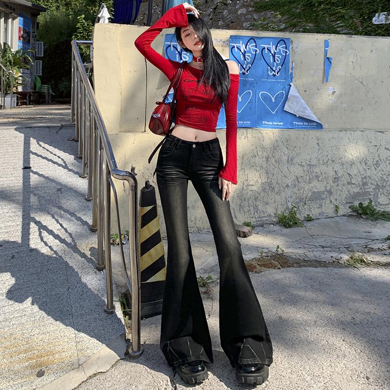 

Женские облегающие расклешенные джинсы с заниженной талией 2024 года — длина до пола, осенне-зимний стиль M