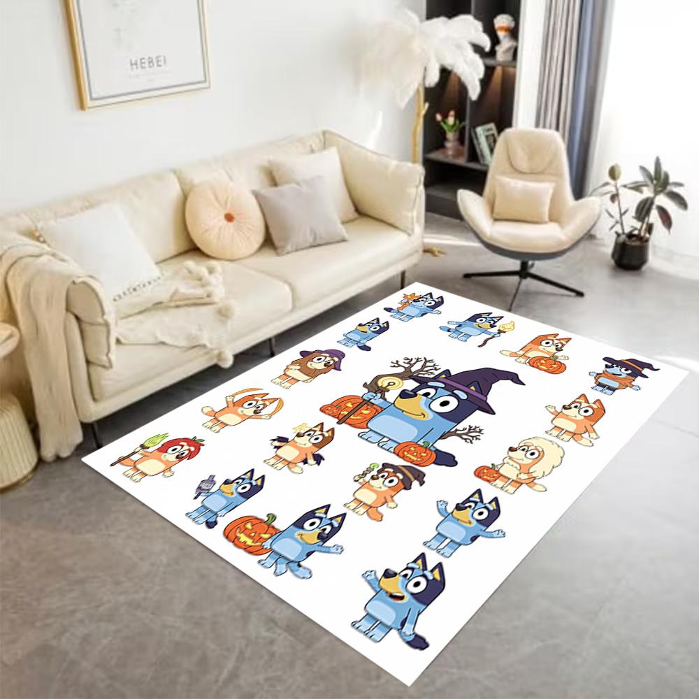 Halloween Bluey Characters Area Rug Suitable for Balcony Game Room Study room Playrooms Anti-slip Rug Anime Office Decor Perfect Gift for Women/Men
