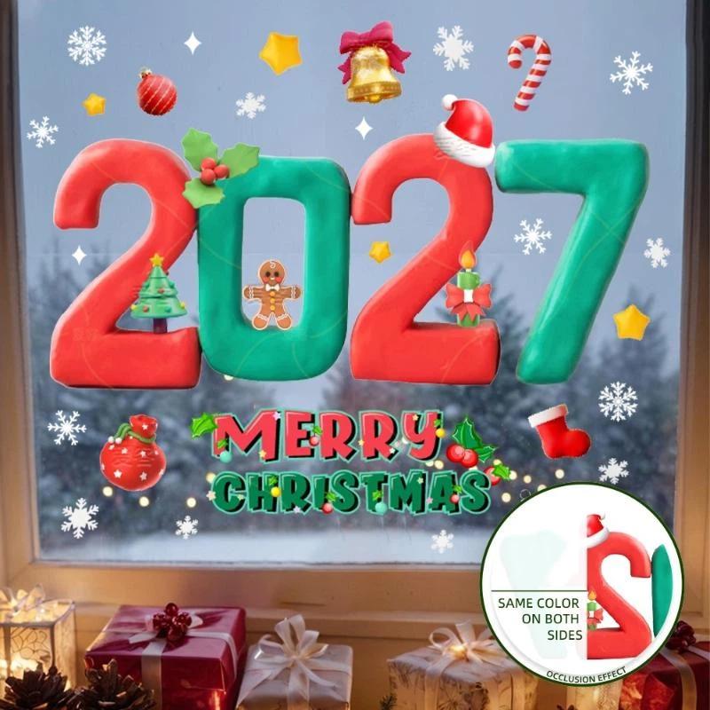 Christmas Ice Snowflake Window Stickers 2027 New Year Double Sided Same Color Peel & Stick Decals for Winter Home Decor
