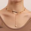 Fashion Trend Design Metal Accessories Women, Double Round Sequin Pearl Tassel Necklace