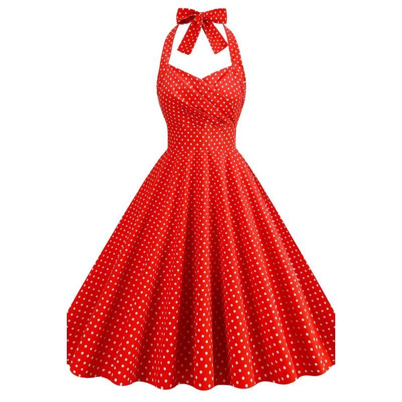 Retro Dots Dress Dance Performance Halter Strap