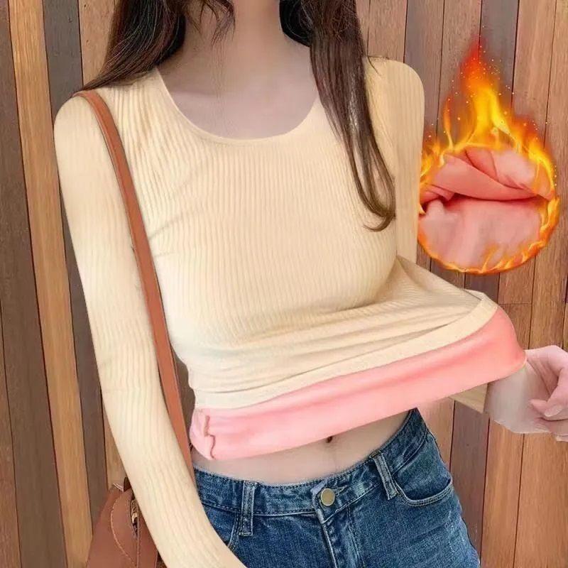 Women s Winter Velvet Base Layer Top - Thick Long Sleeve, Regular Shoulder, Round Neck, Wear Alone or Layer XXXL