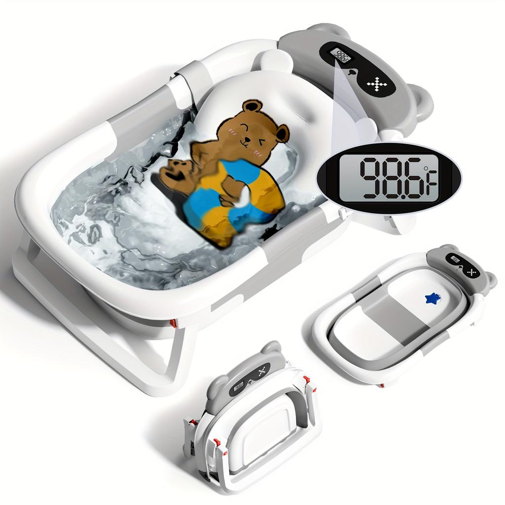 Collapsible Bathtub, Foldable Bathtub With Soft Cushion And Thermometer, Portable Travel Bathtub, Durable Bath Tub With No-Slip Feet