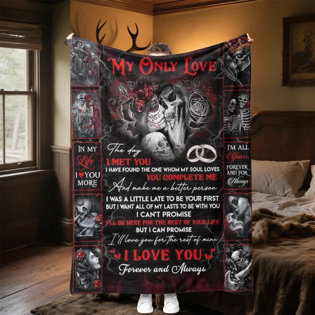 Gothic Skull Love Forever Always Plush Blanket Soft Comfortable All Seasons Perfect Sofa Office Naps Outdoor Travel Makes Great Gift